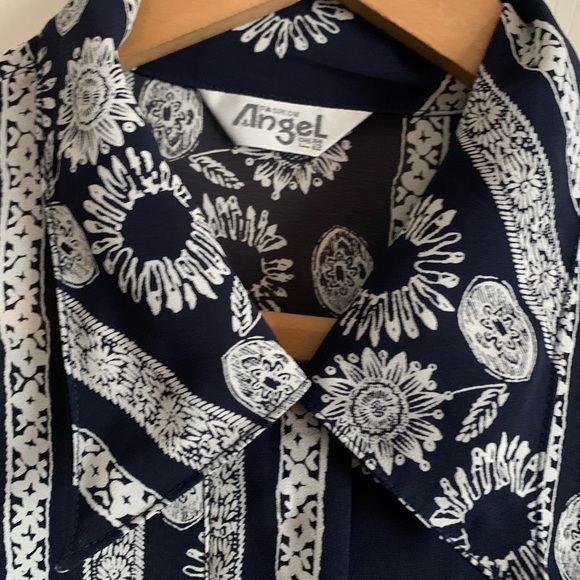 Angel Fashion Women’s Navy blue and White Printed Long Sleeve Blouse Siz… - Picture 11 of 17